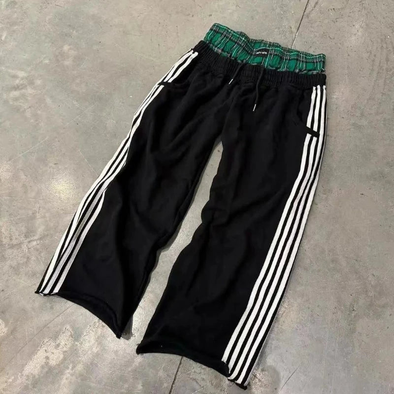 Retro Striped Women's Sports Pants Harajuku Splicing