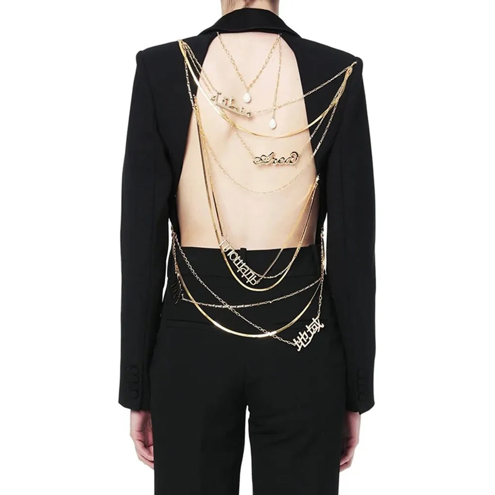 Backless Spliced Button Blazers