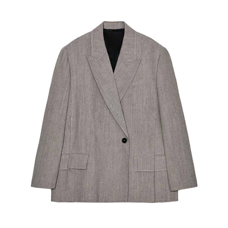 Loose Elegant Grey Asymmetric Blazer