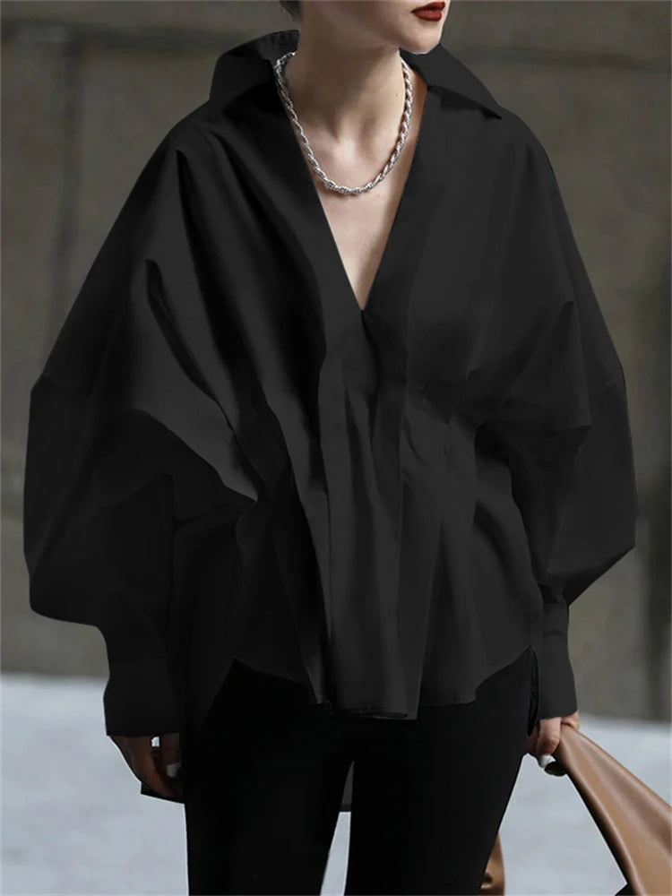 White Blouse V-neck Solid