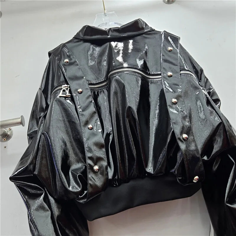 Short Jacket Faux Leather Letter