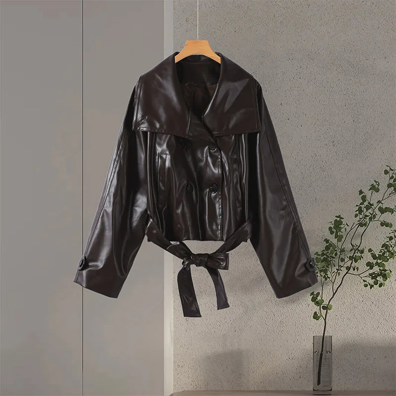 Street Pu Leather Women Long Coat
