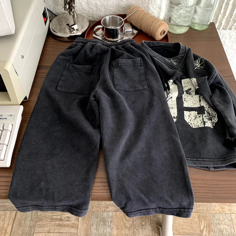 Heavyweight Washed Sporty Versatile pants