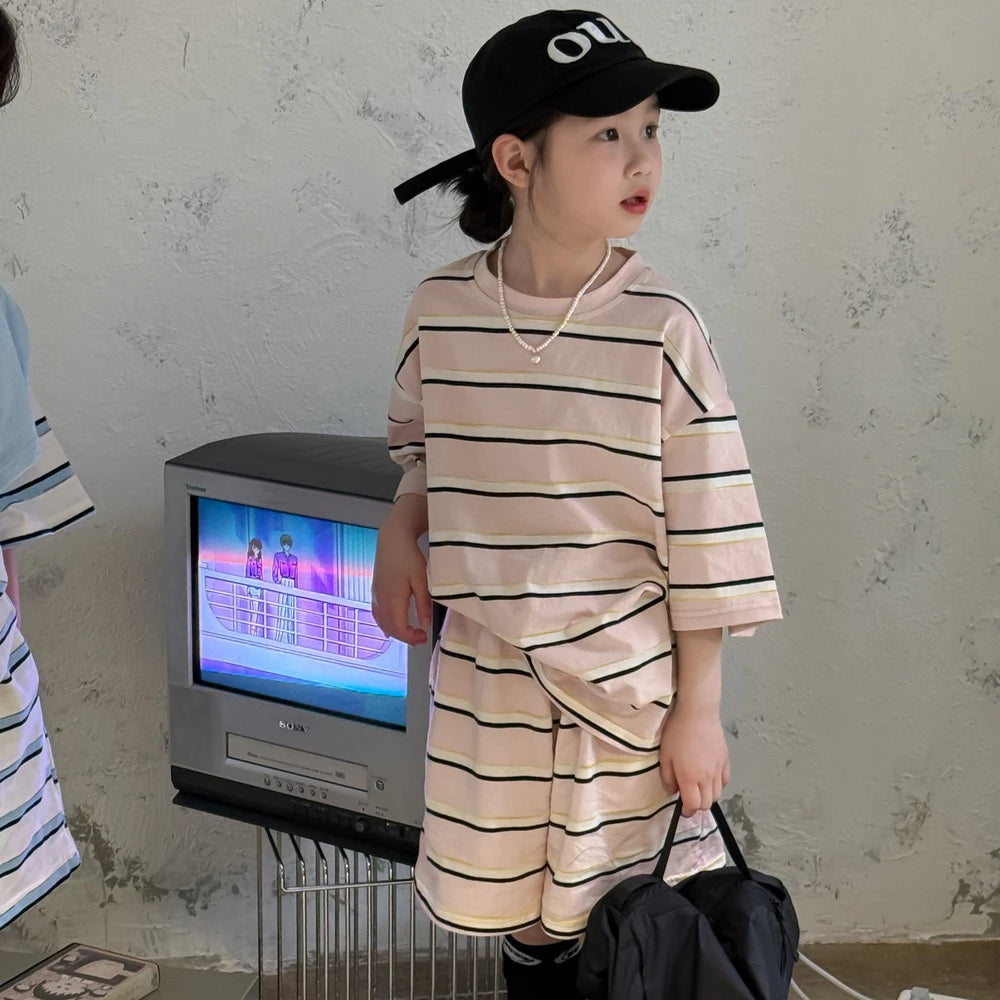 Summer Wide Striped Suit Short-sleeve