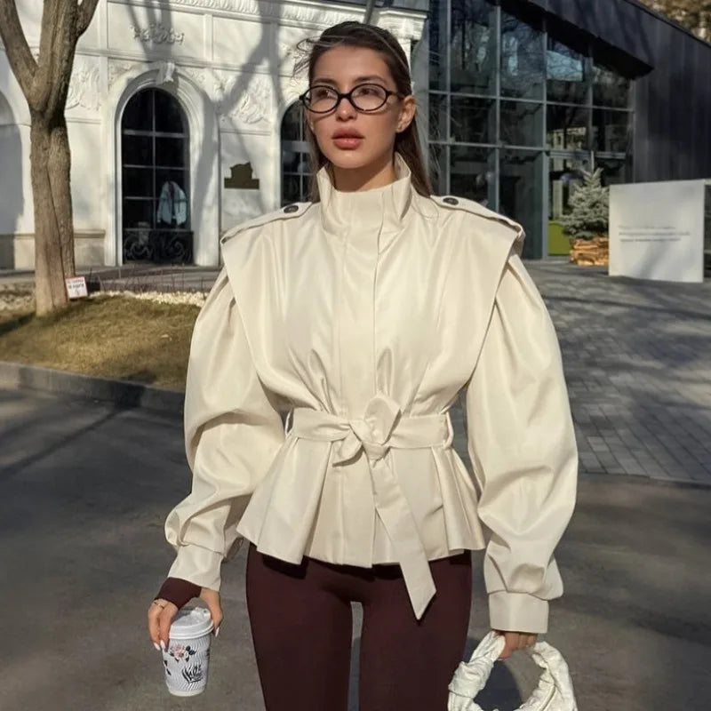 Lace-up Slim Solid Trench Coat