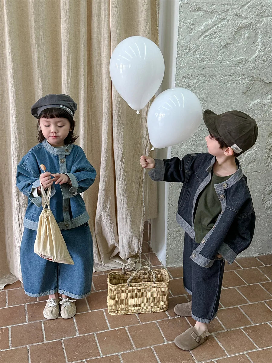 Baby Girl Boy Long Sleeve Coat Jeans Suit