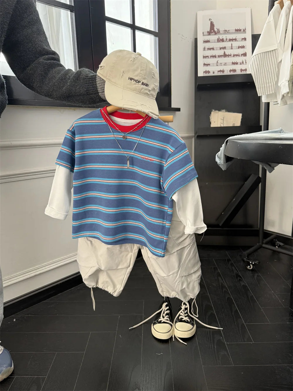 2025 Spring New Boys Red and Blue Stripe