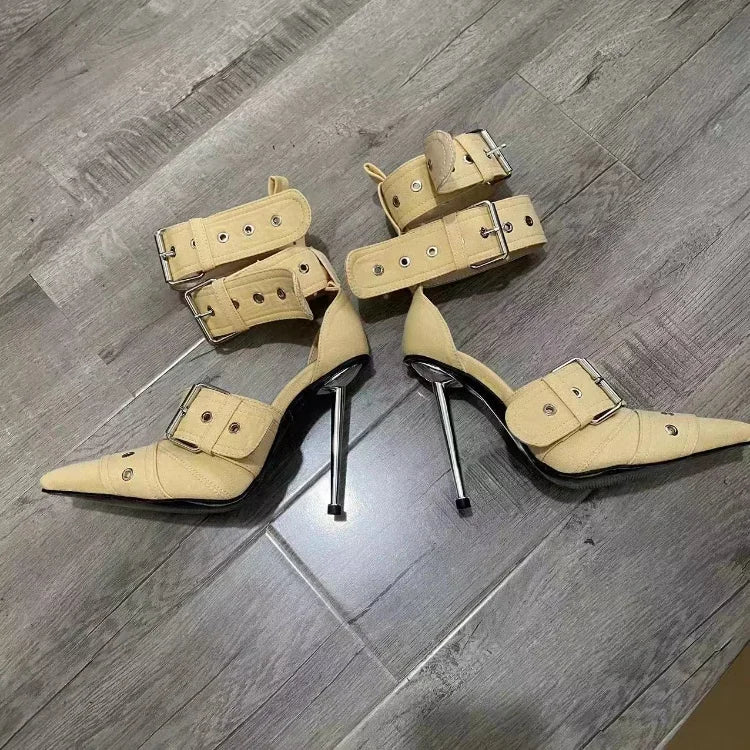 Rivet Buckle Silver Sandals