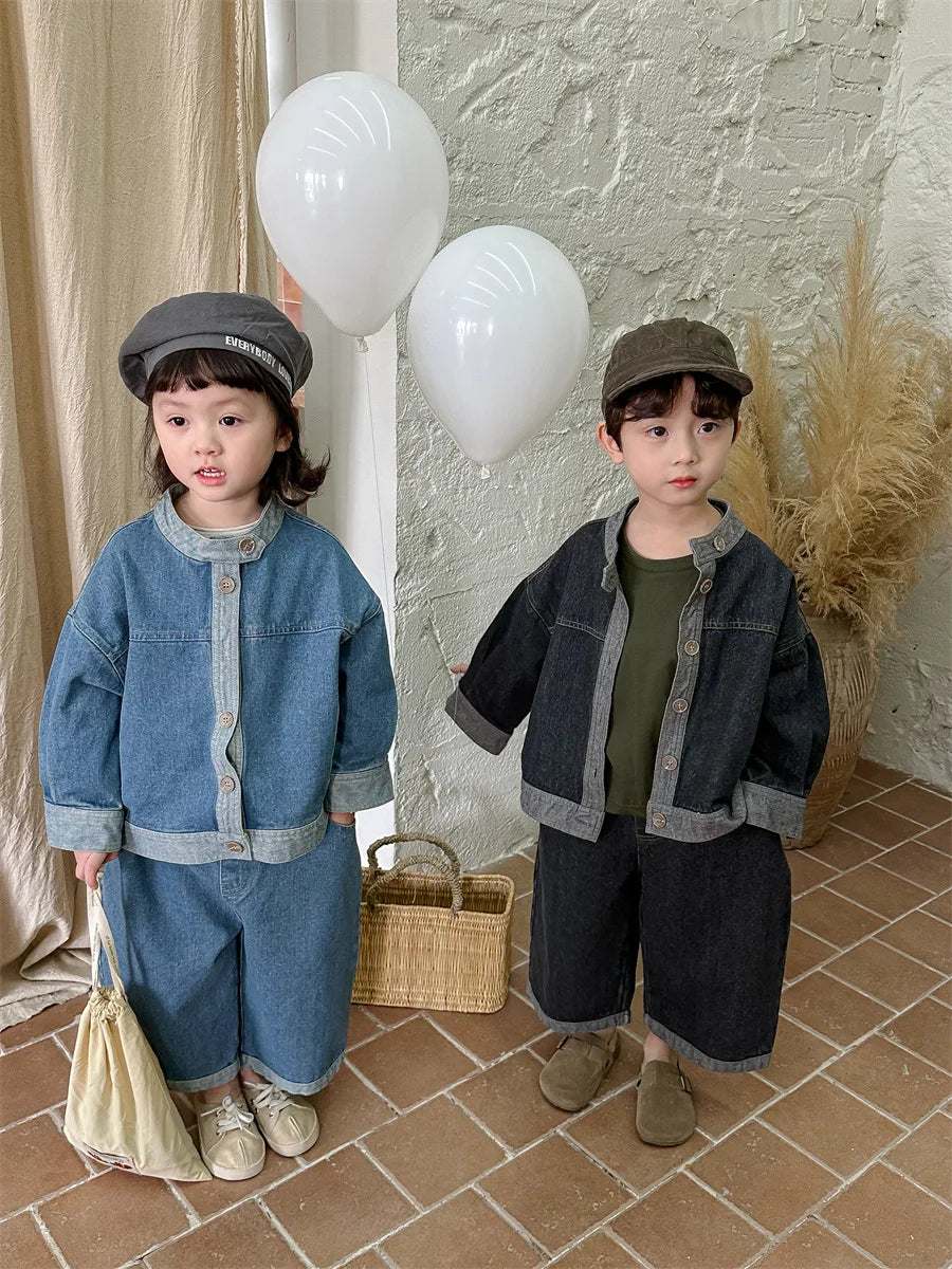 Baby Girl Boy Long Sleeve Coat Jeans Suit
