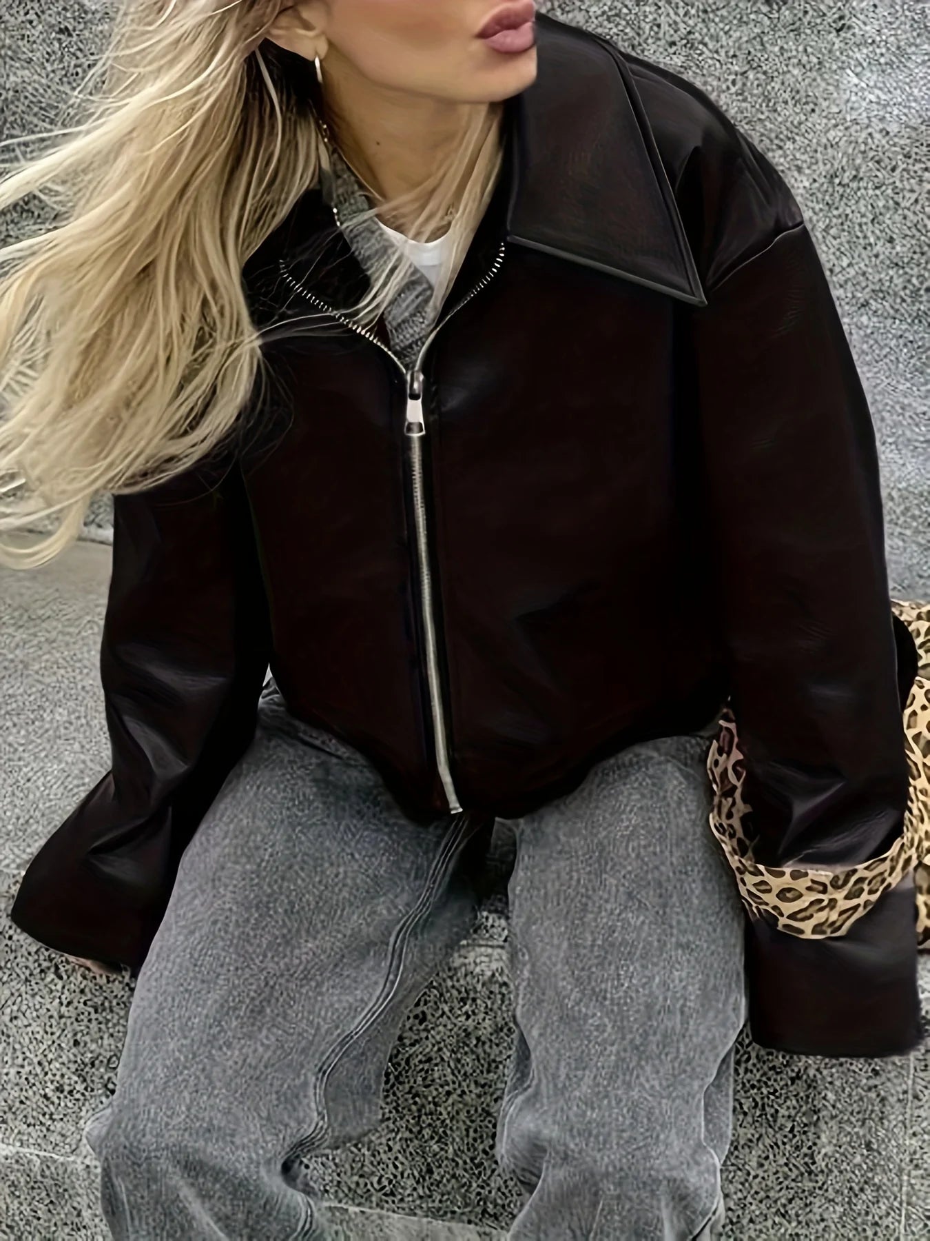 Collared casual leather Jacket