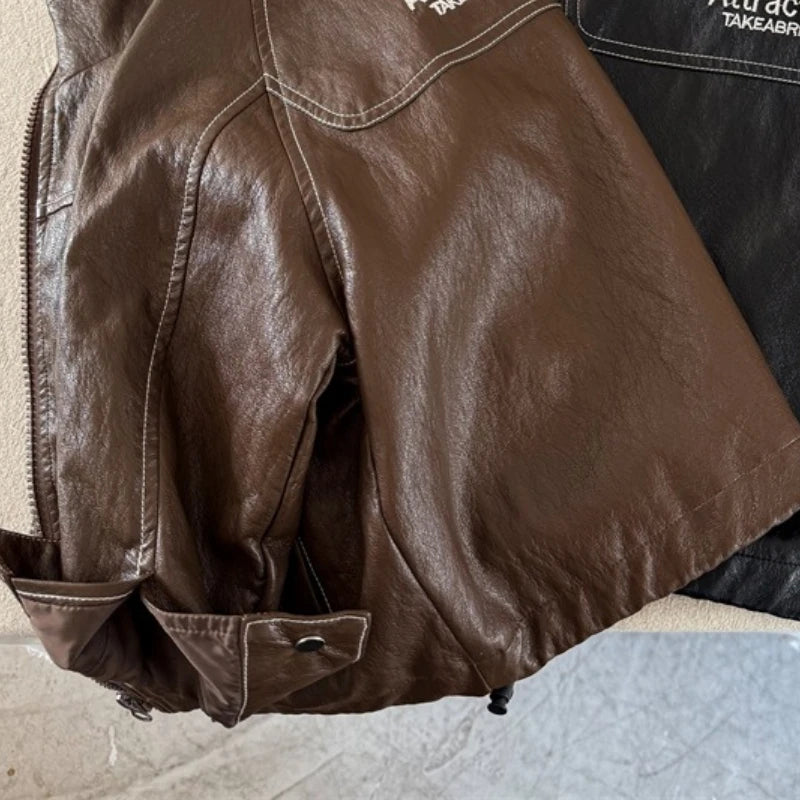 Embroidered Leather Coat