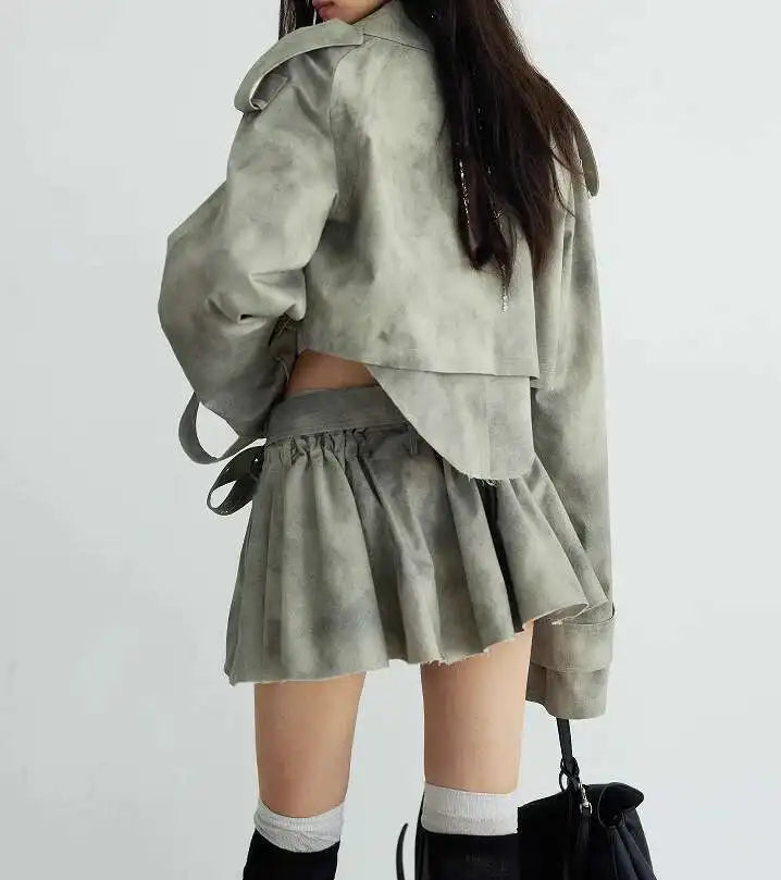 Camouflage Lapel Loose Mini Skirt Suit