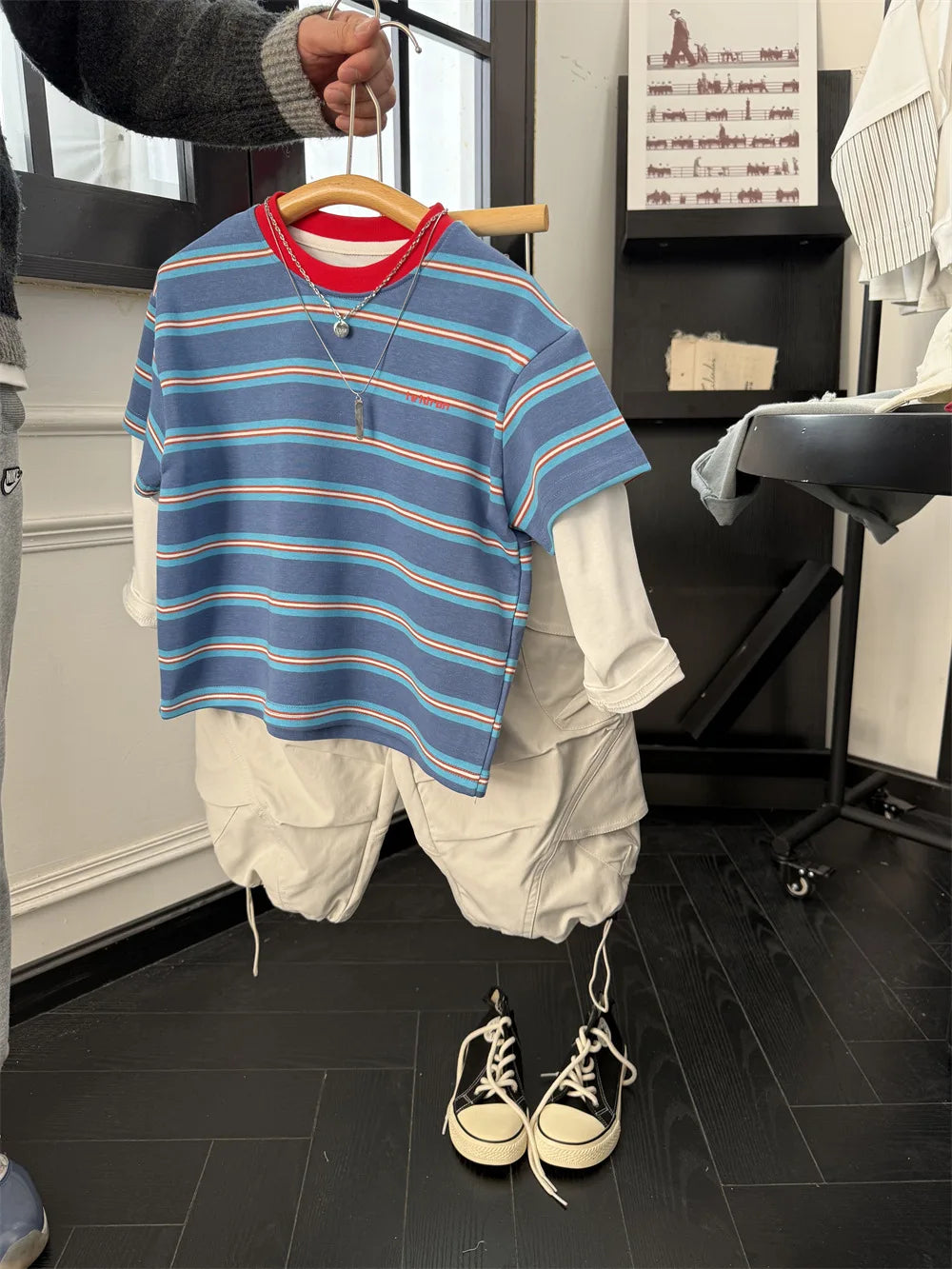 2025 Spring New Boys Red and Blue Stripe