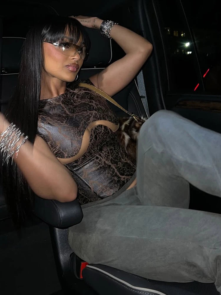 Nibber Fashion Print Mesh Patchwork