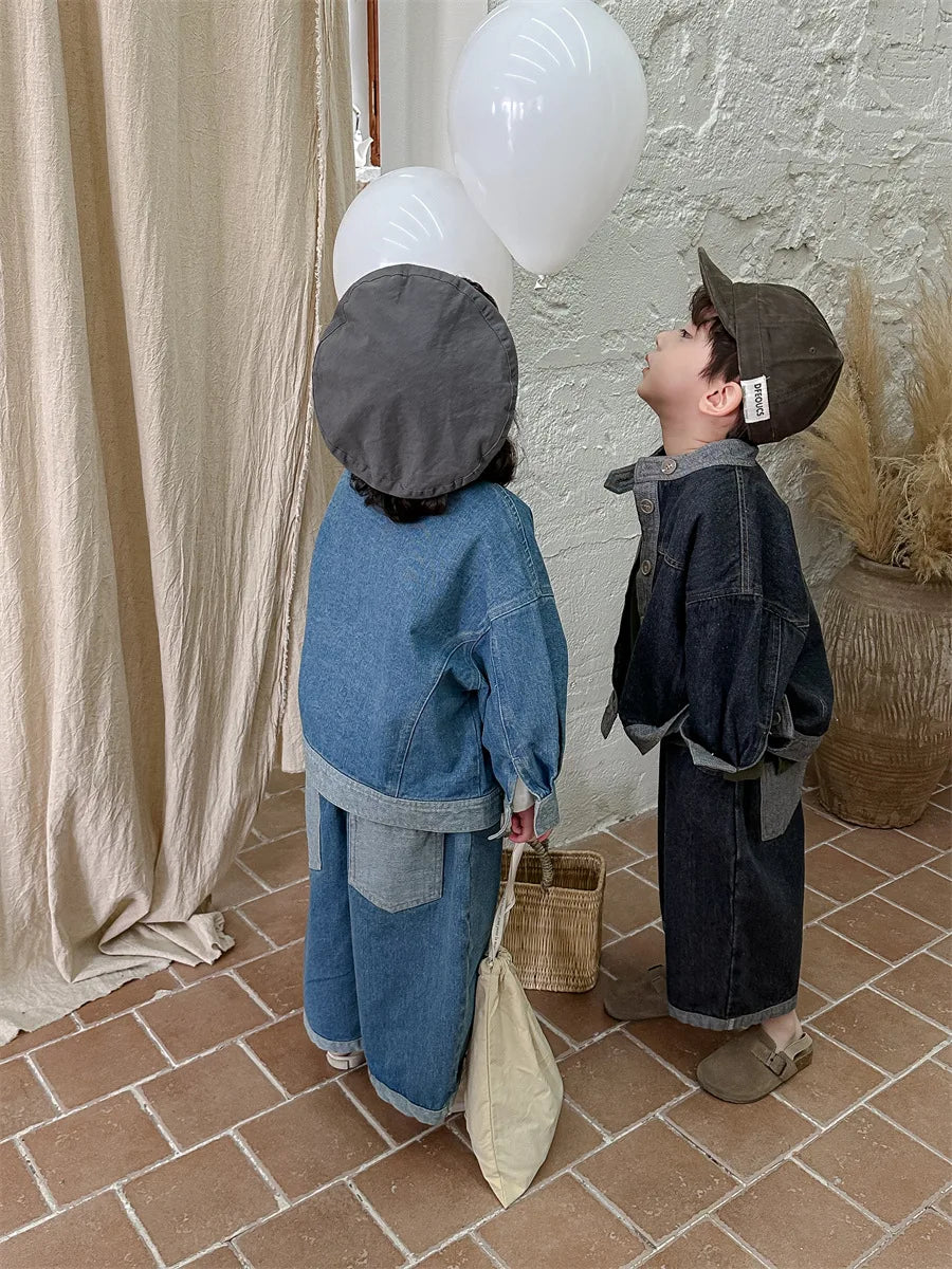 Baby Girl Boy Long Sleeve Coat Jeans Suit