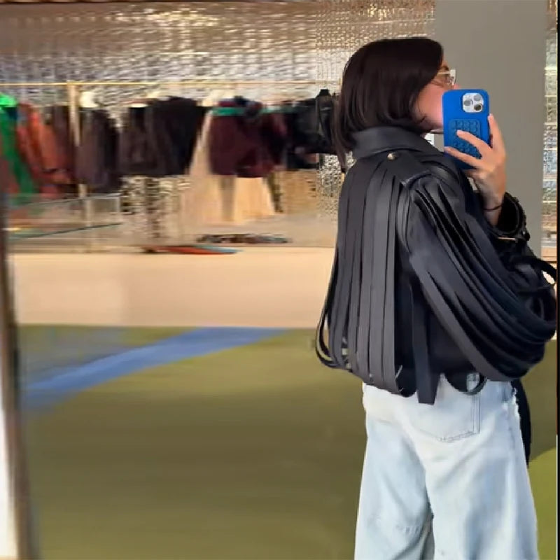 Single Breasted Leather Coat Pocket