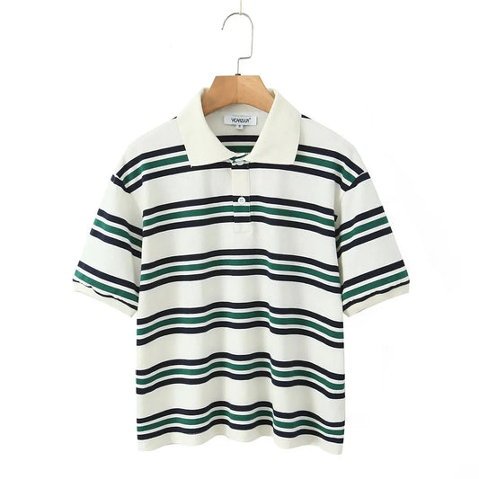 Ladies Polo Shirts Striped Vintage