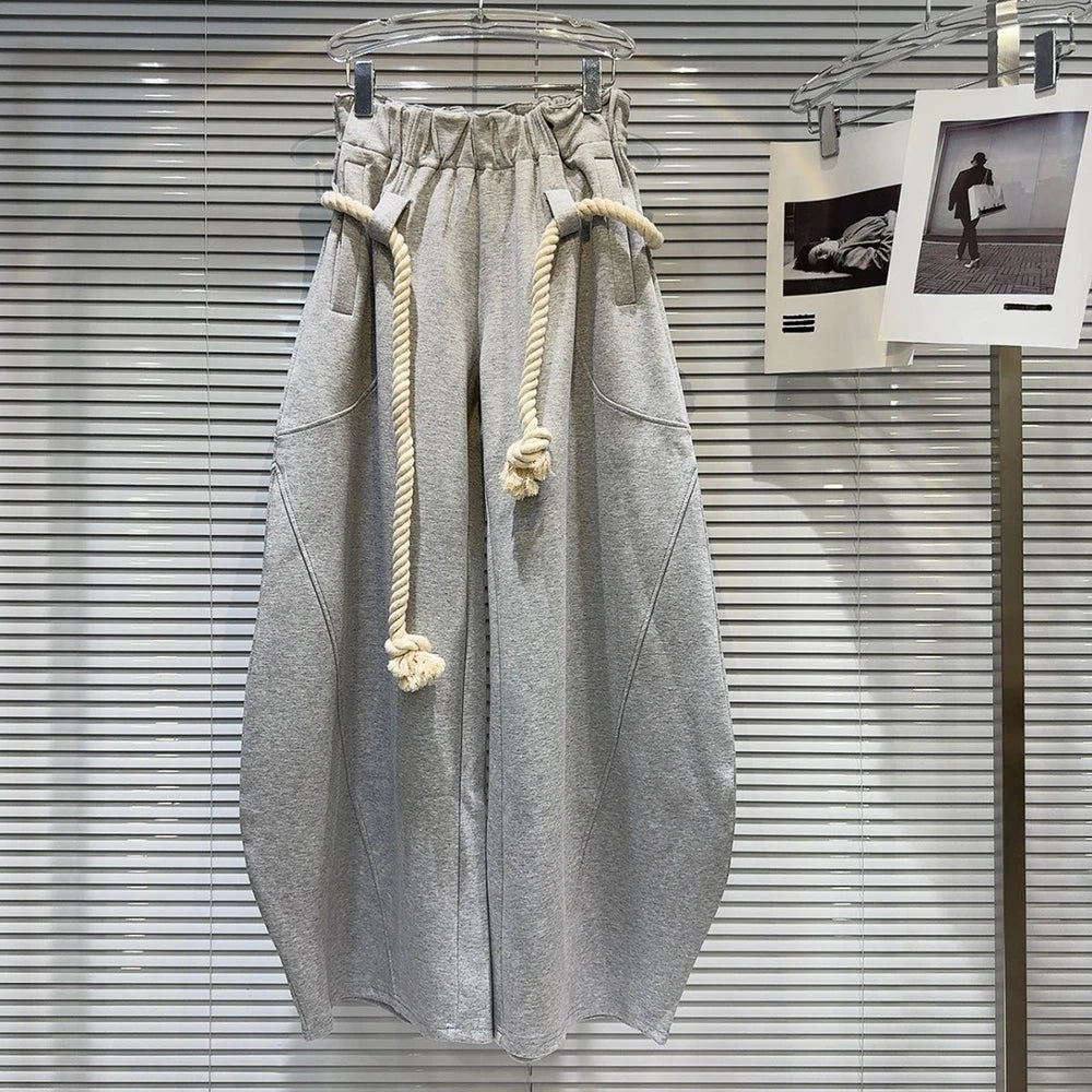 Loose  Braided Rope Belt pants