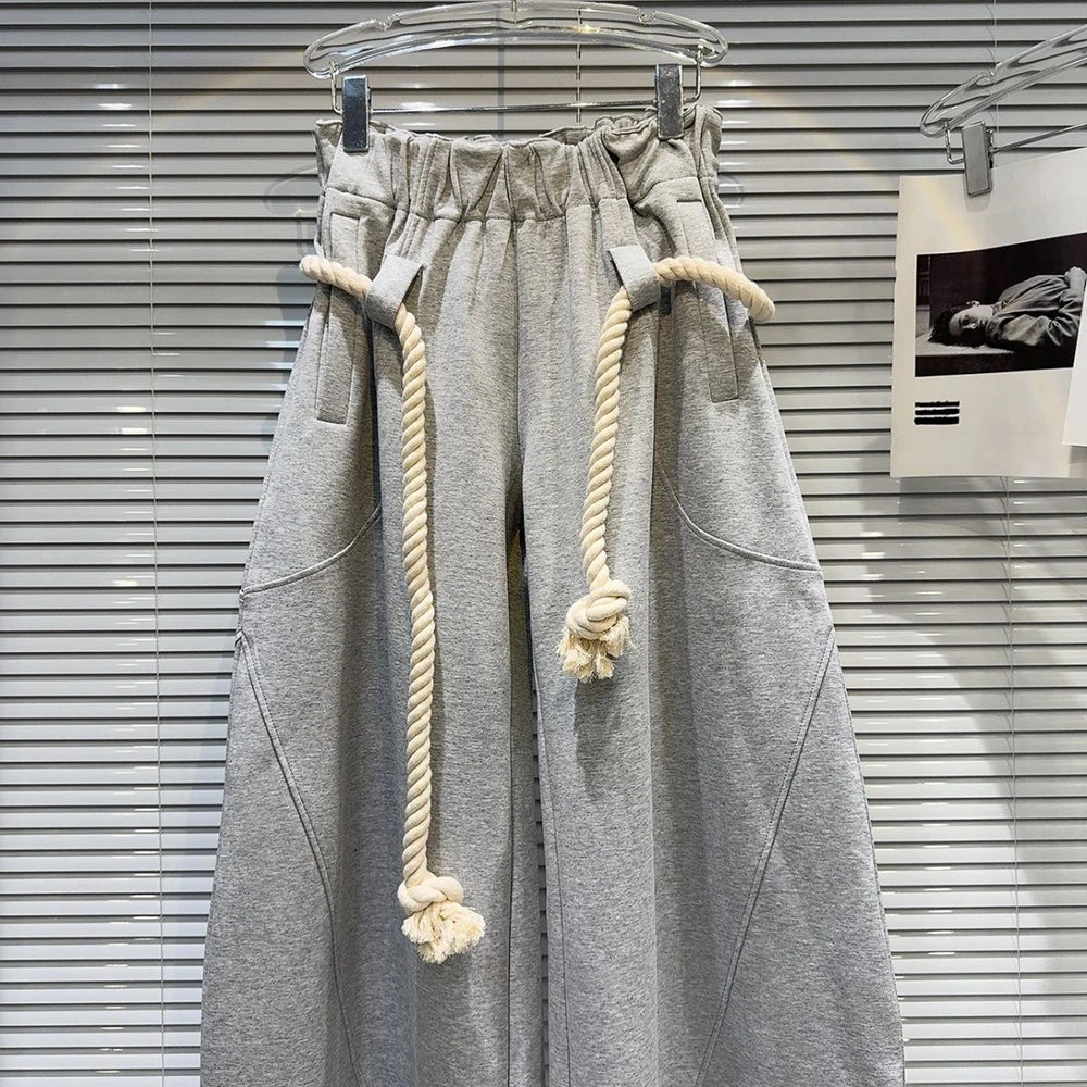Loose  Braided Rope Belt pants