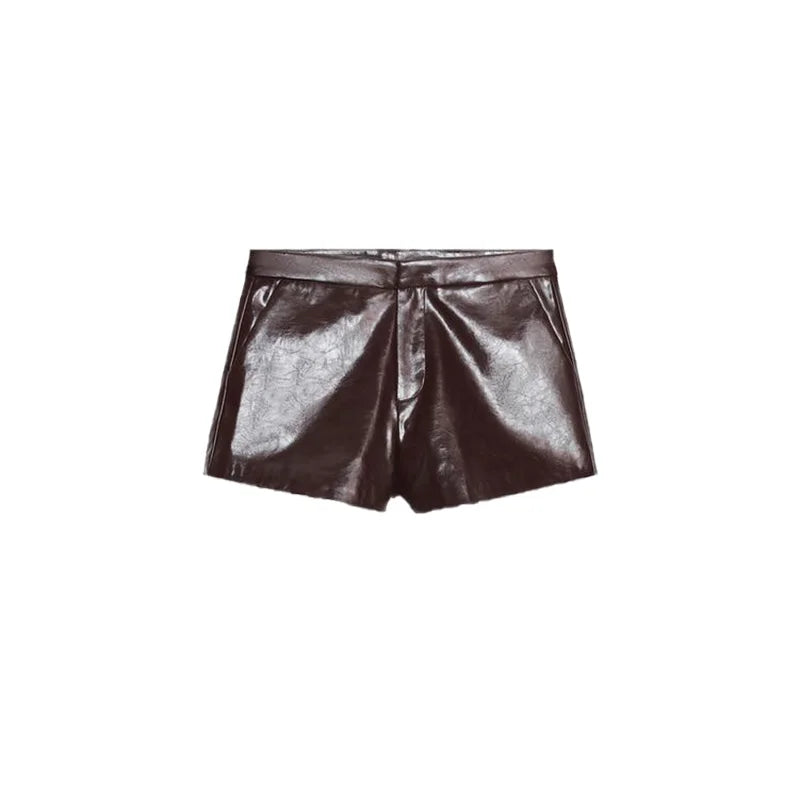 Street Belt Leather Jacket Shorts Set Women