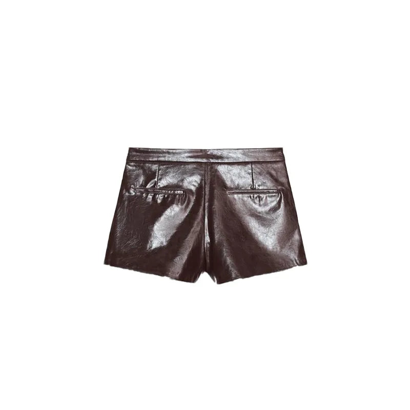 Street Belt Leather Jacket Shorts Set Women