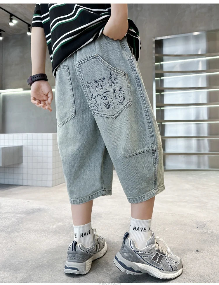 Boys Cartoon Print Capris Pants