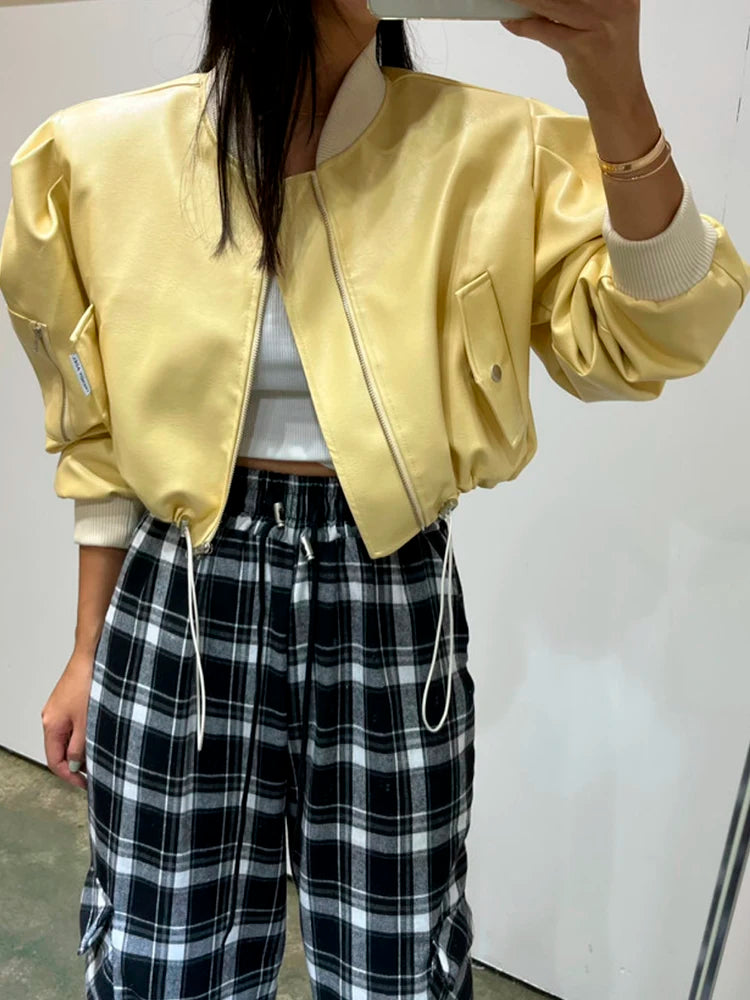 Leather Cropped Spring Bomber