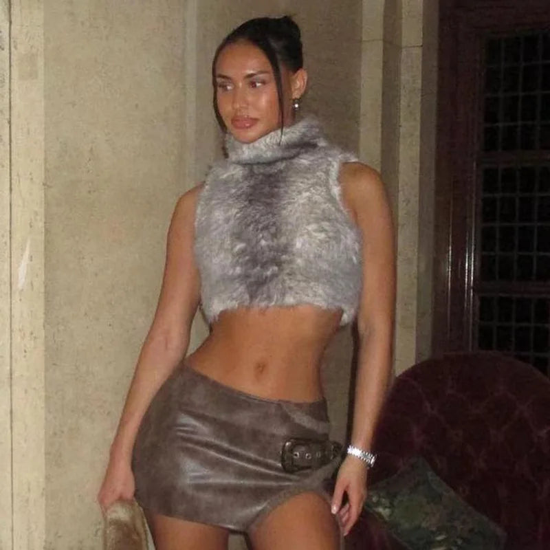 Women Fashion Faux Fur Pullover