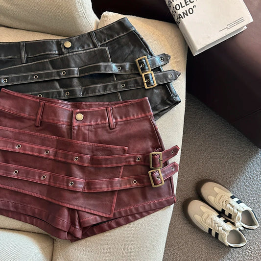 Vintage Pu Leather Shorts Women