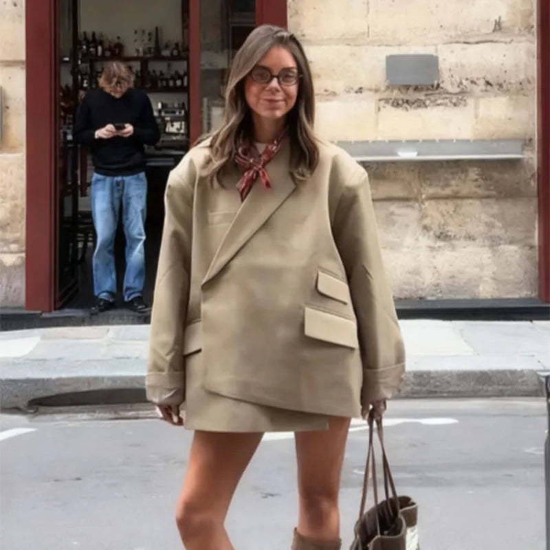 Loose Elegant Grey Asymmetric Blazer