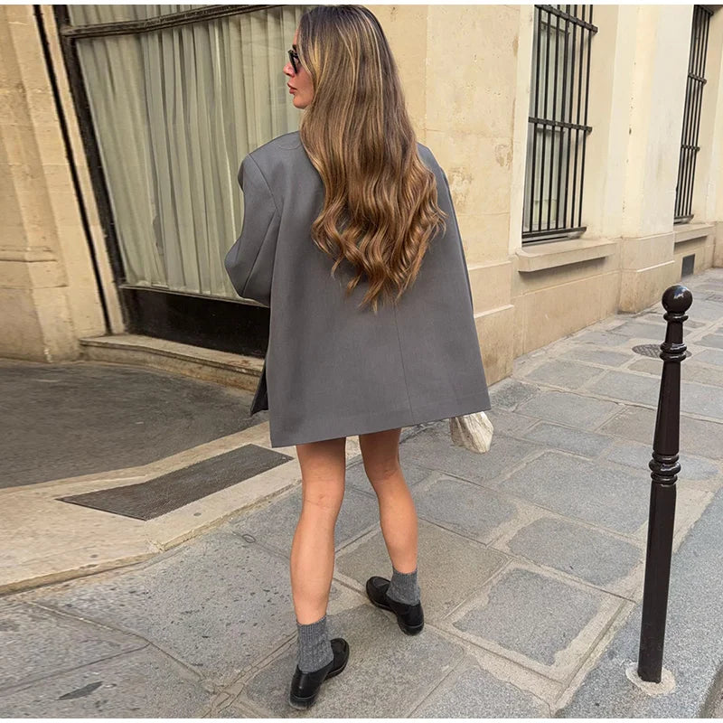 Loose Elegant Grey Asymmetric Blazer