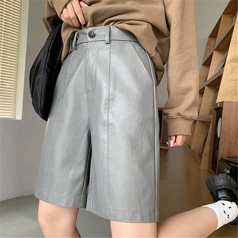 Autumn Winter PU Leather Women's Shorts