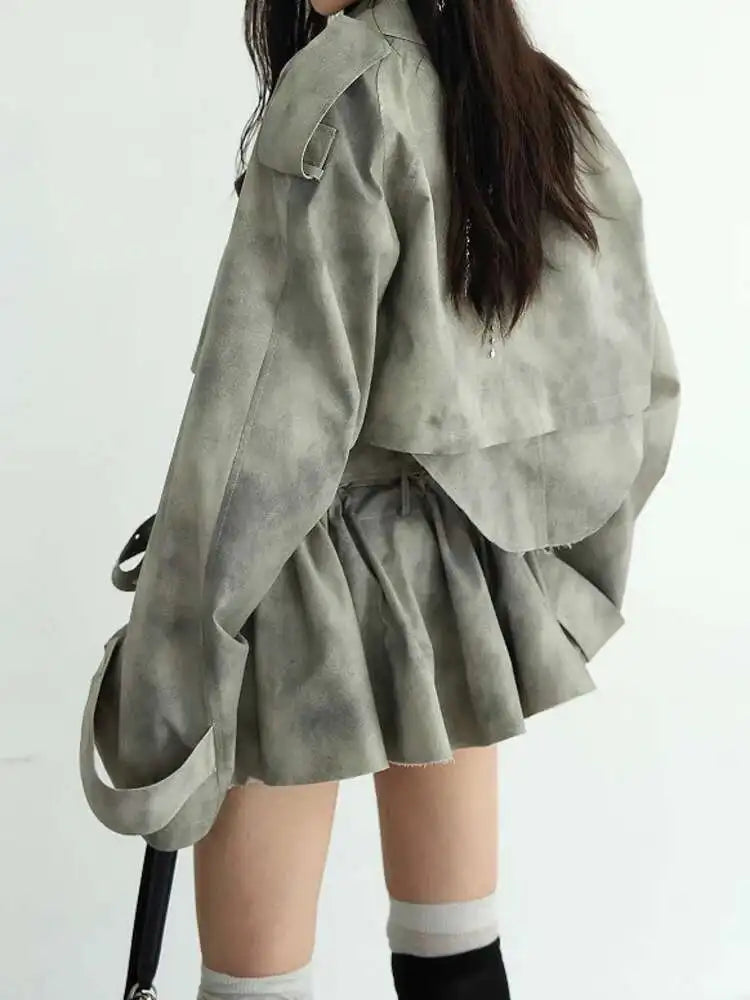 Camouflage Lapel Loose Mini Skirt Suit