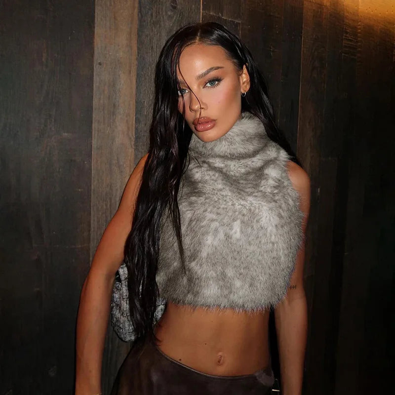 Women Fashion Faux Fur Pullover