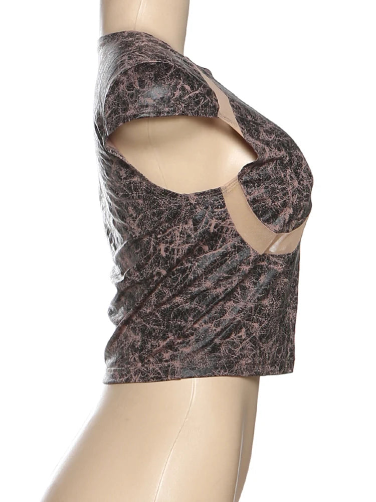 Nibber Fashion Print Mesh Patchwork