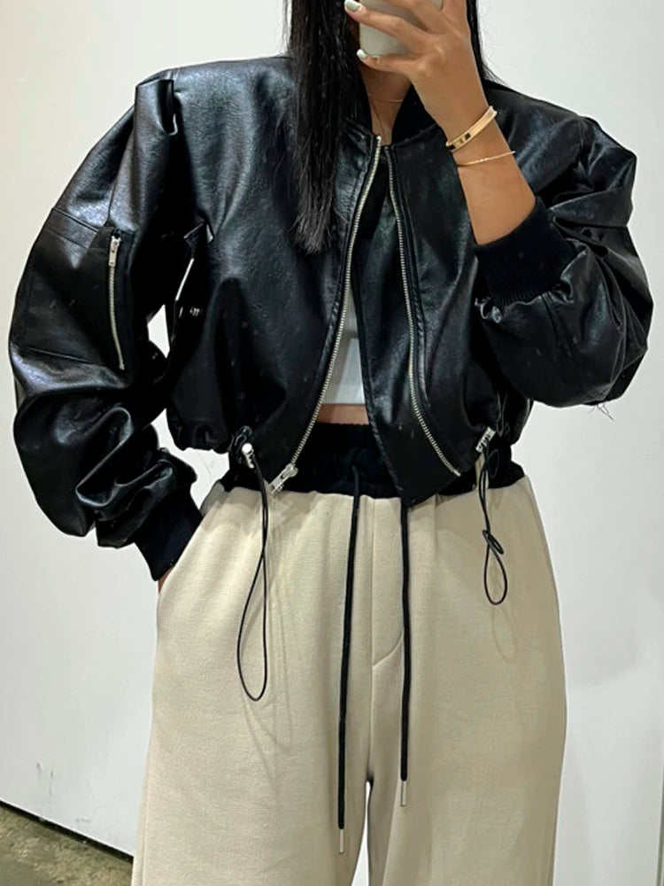 Leather Cropped Spring Bomber