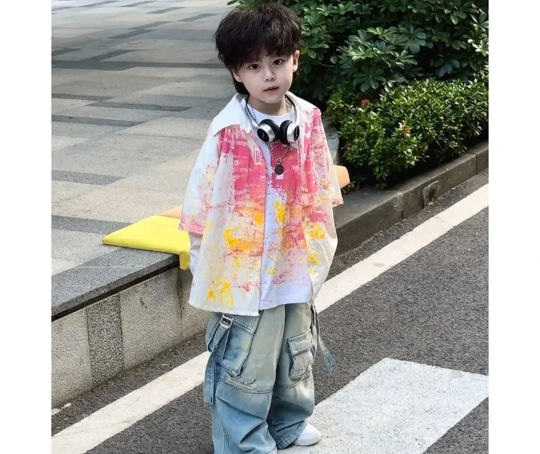 Trendy 3Pcs Set Pink Short Sleeved Shirt