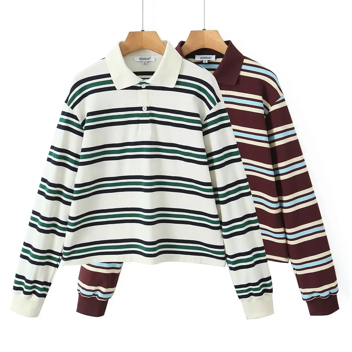 Ladies Polo Shirts Striped Vintage