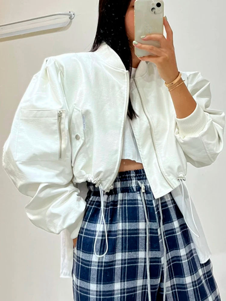 Leather Cropped Spring Bomber