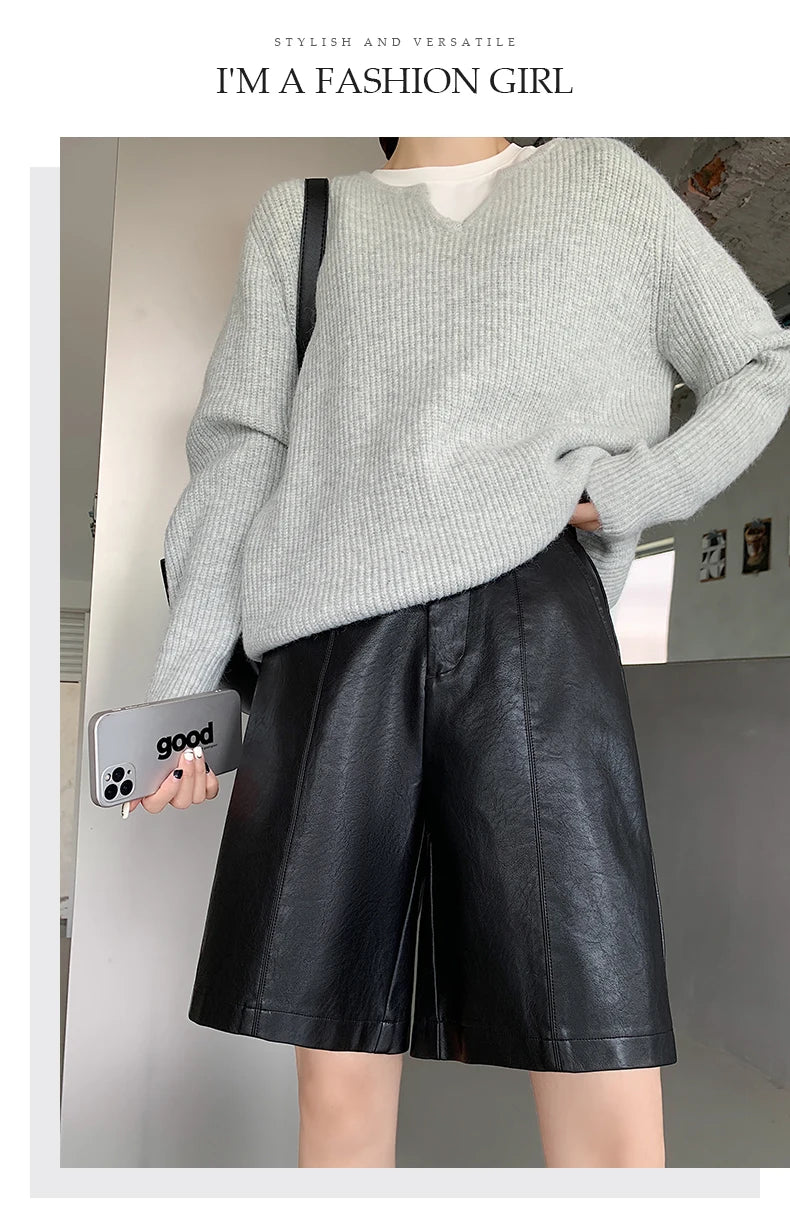 Autumn Winter PU Leather Women's Shorts