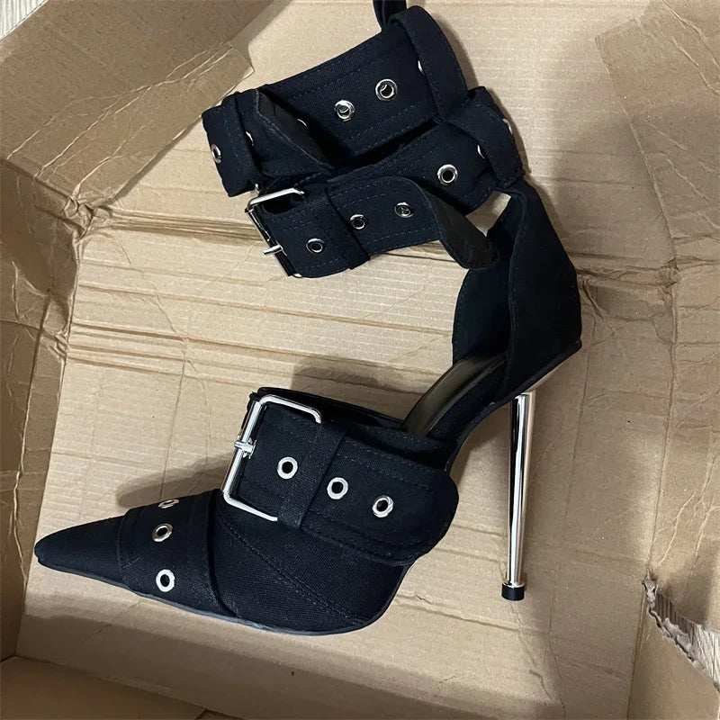 Rivet Buckle Silver Sandals