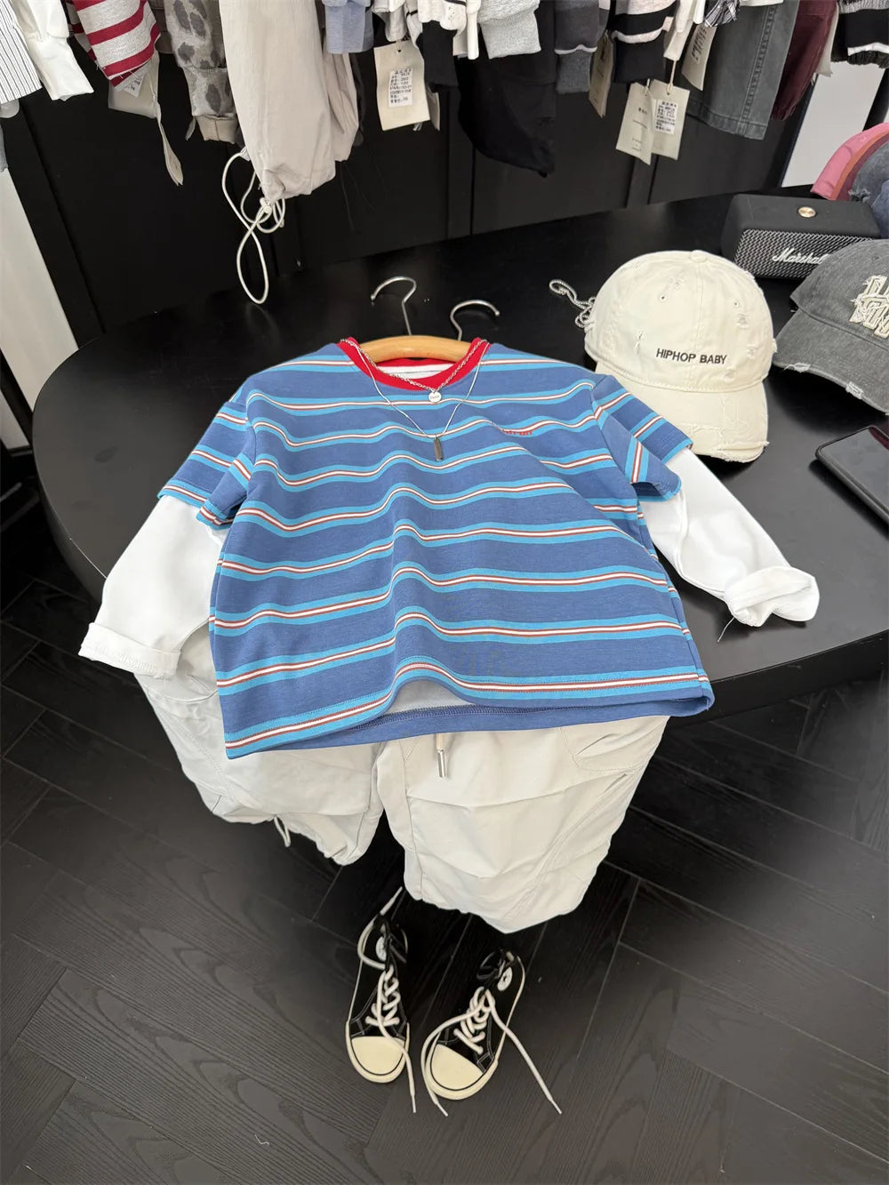 2025 Spring New Boys Red and Blue Stripe