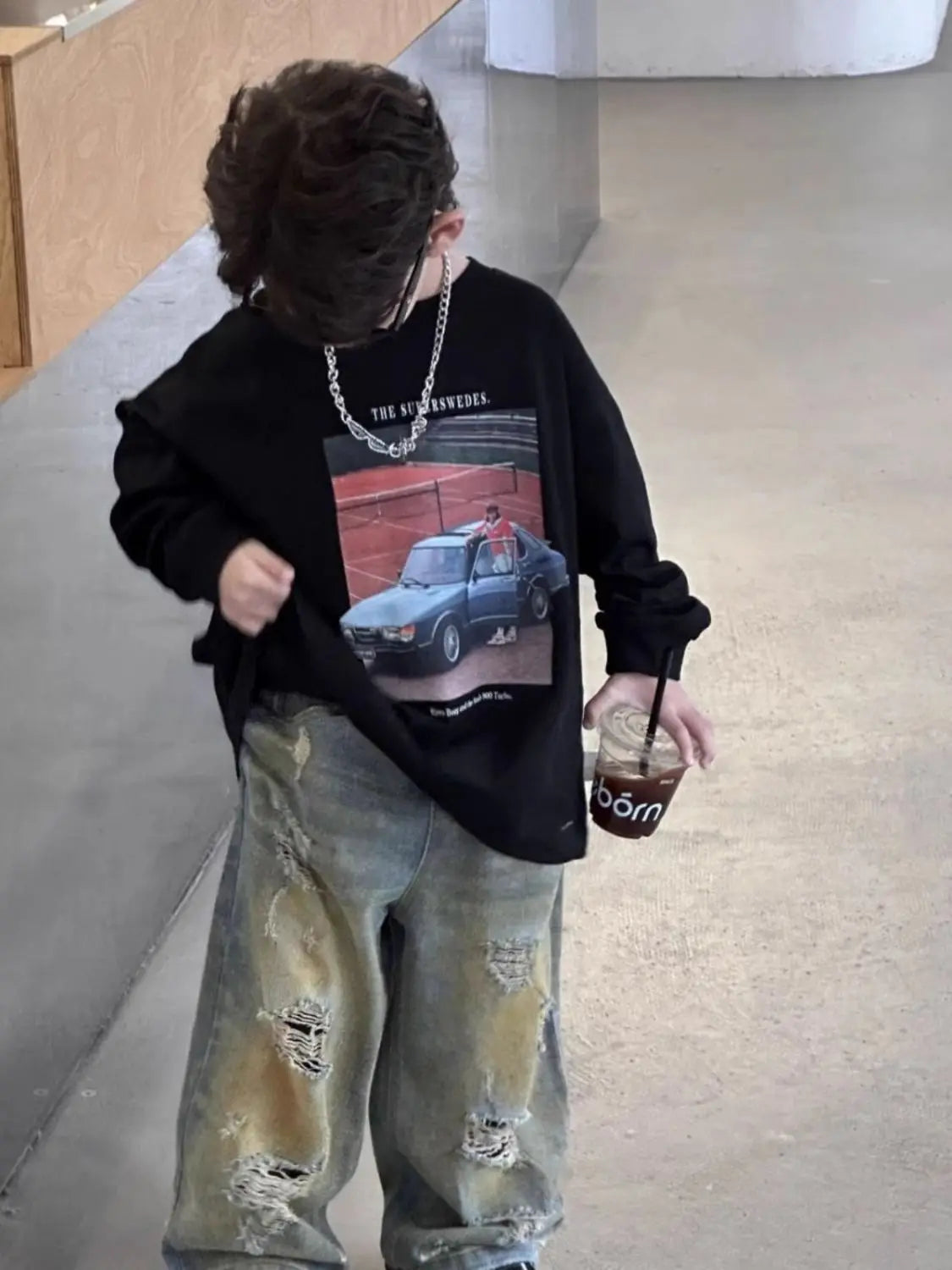 Car T-shirt washed out denim Set