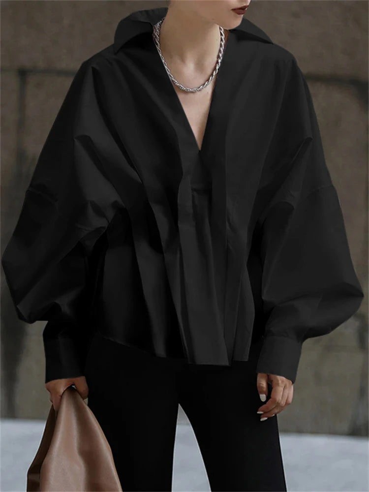 White Blouse  V-neck Solid