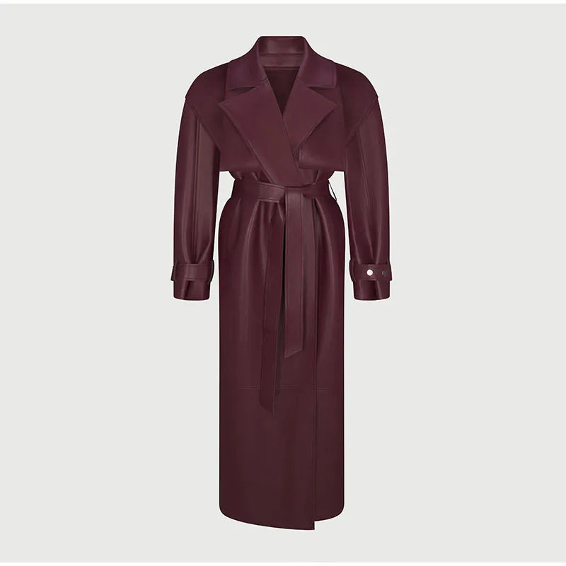 Street Pu Leather Women Long Coat