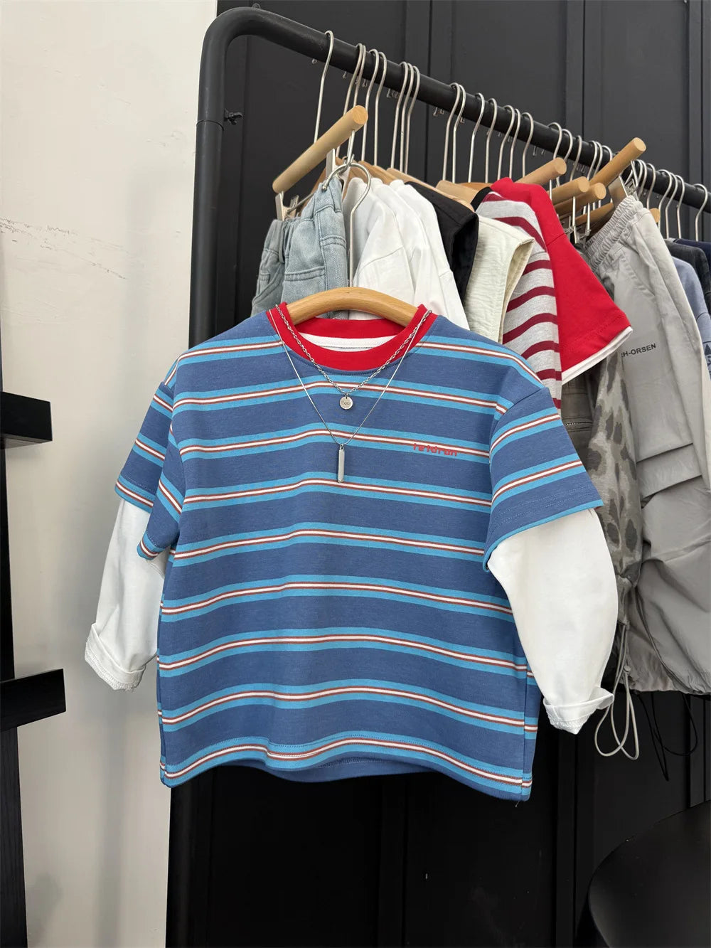 2025 Spring New Boys Red and Blue Stripe