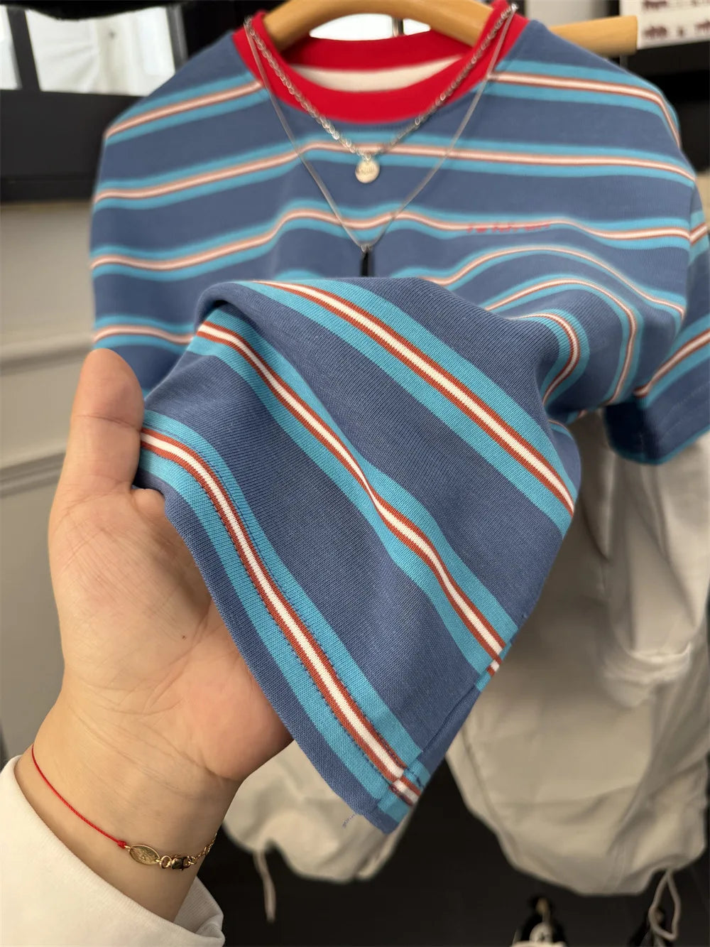 2025 Spring New Boys Red and Blue Stripe