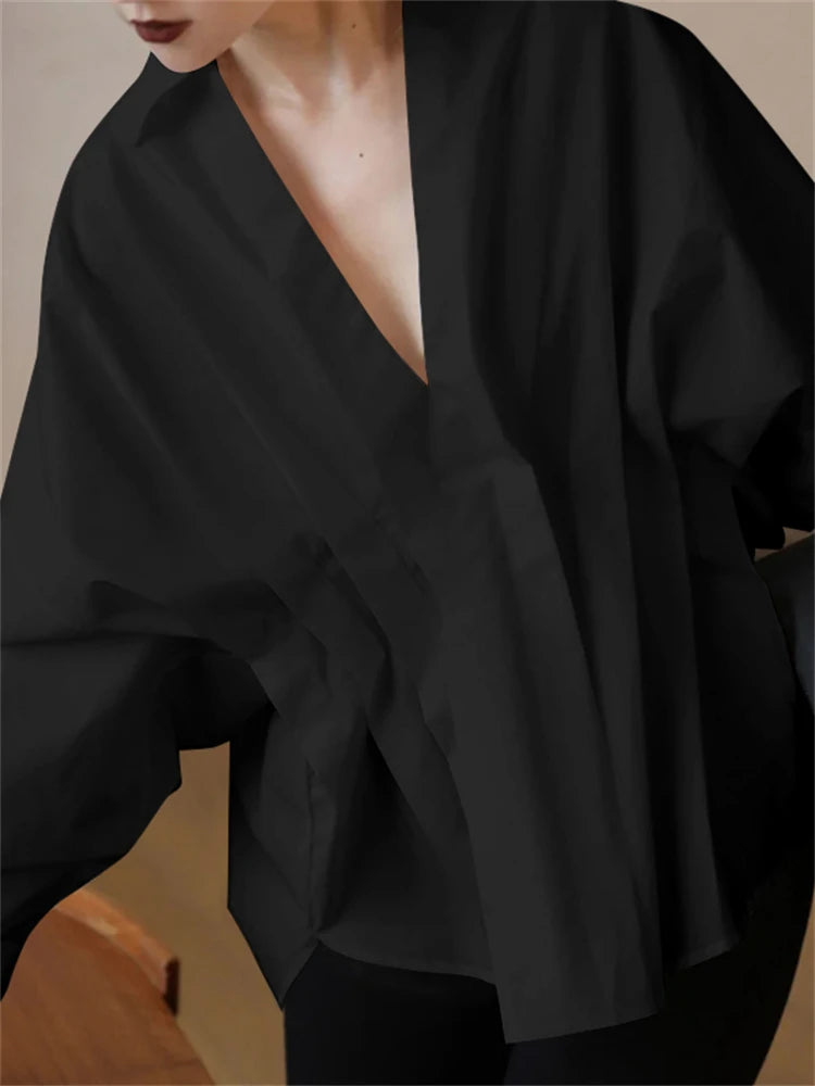 White Blouse  V-neck Solid