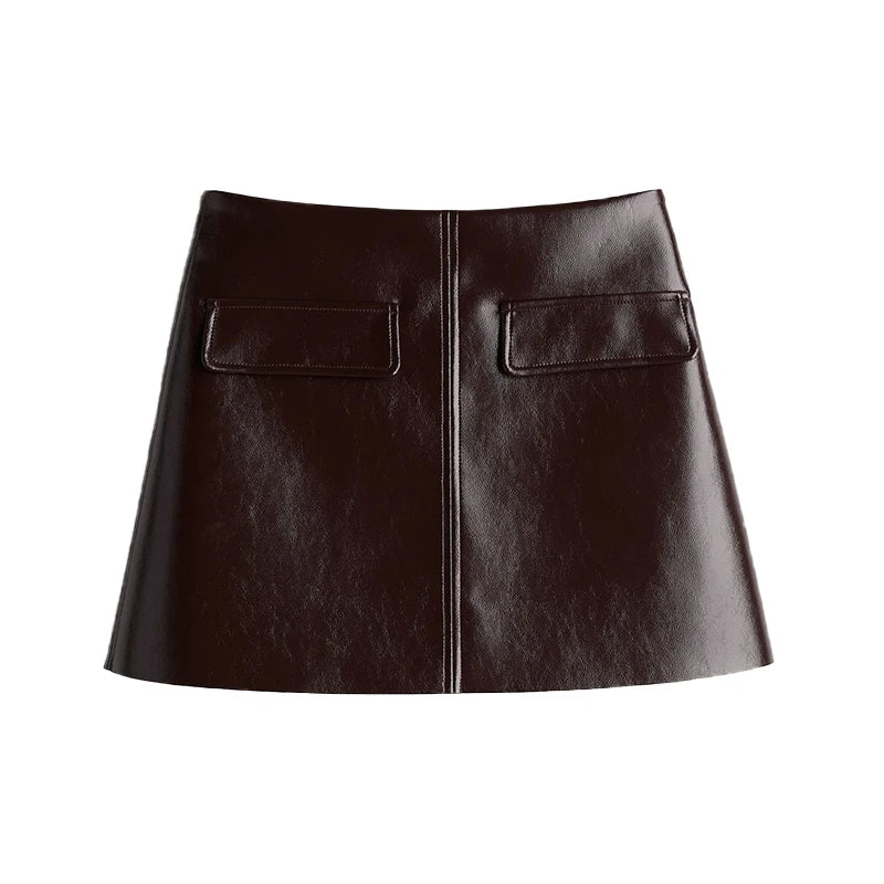 Street Belt Leather Jacket Shorts Set Women