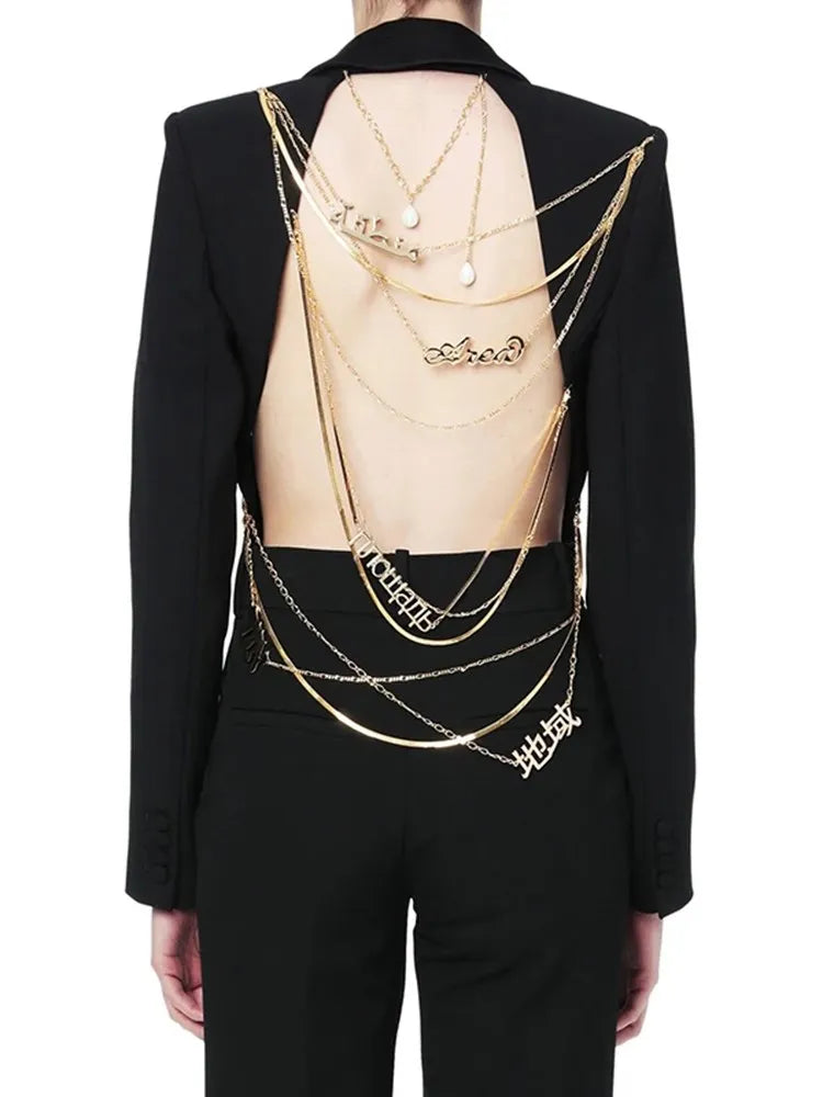 Backless Spliced Button Blazers